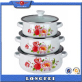 3PCS Glass Lid Cast Iron Enamel Pot